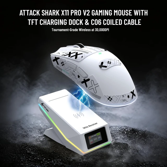 Alt view image 2 of 5 - ATTACK SHARK X11PRO V2 Lightweight Wireless Gaming Mouse, White Tape