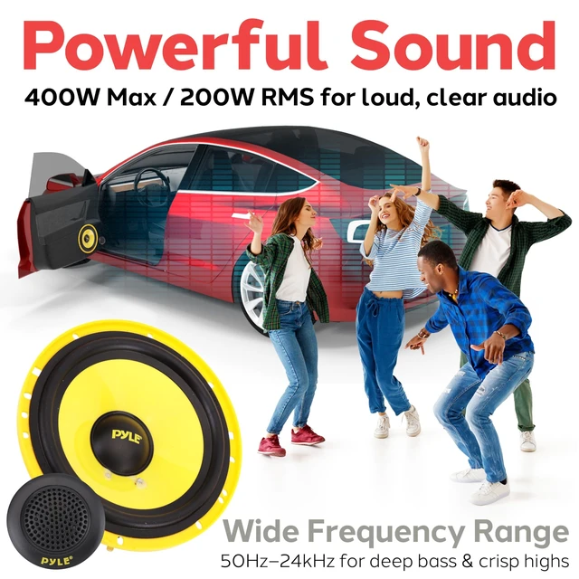 Alt view image 3 of 5 - Pyle 2 Way Custom Component Speaker System - 6.5 400 Watt, with Electroplated Plastic Basket, Butyl Rubber Surround & 40 Oz Magnet Structure - Wire Installation Hardware Set Included - PLG6C, Yellow