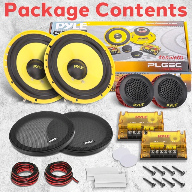 Alt view image 2 of 5 - Pyle 2 Way Custom Component Speaker System - 6.5 400 Watt, with Electroplated Plastic Basket, Butyl Rubber Surround & 40 Oz Magnet Structure - Wire Installation Hardware Set Included - PLG6C, Yellow