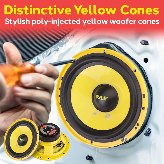 Alt view image 4 of 5 - Pyle 2 Way Custom Component Speaker System - 6.5 400 Watt, with Electroplated Plastic Basket, Butyl Rubber Surround & 40 Oz Magnet Structure - Wire Installation Hardware Set Included - PLG6C, Yellow