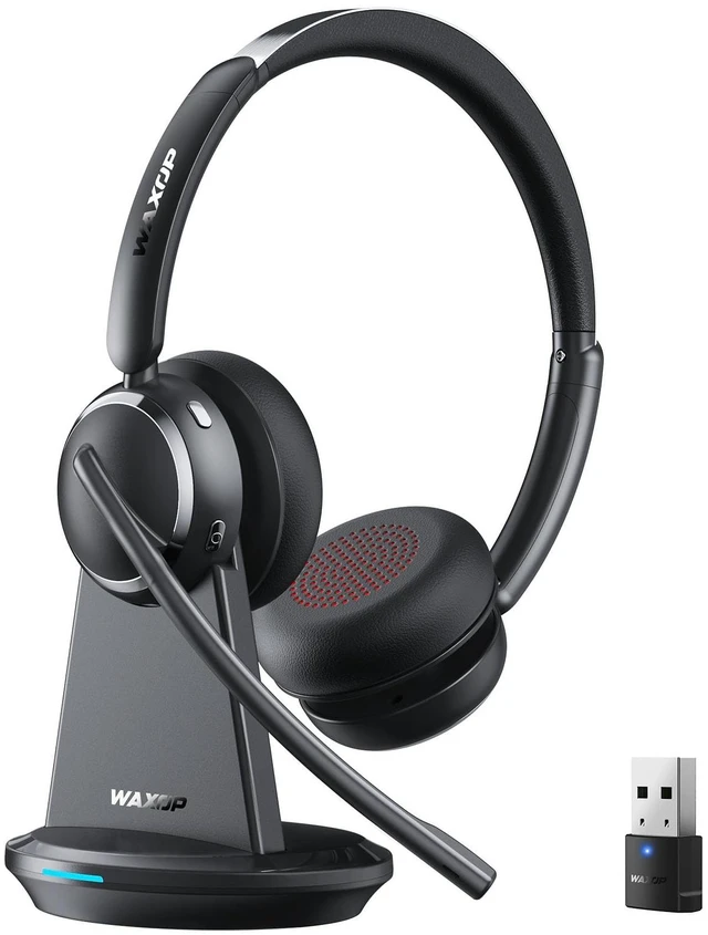 Main image of Wireless Headset with Mic for Work, Bluetooth 6.0 Headset with Microphone for PC, 65H AI Noise Cancelling Mic, 60ft Range, USB Dongle & Charging Base, On-Ear Headphones for Teams Zoom Call Cent