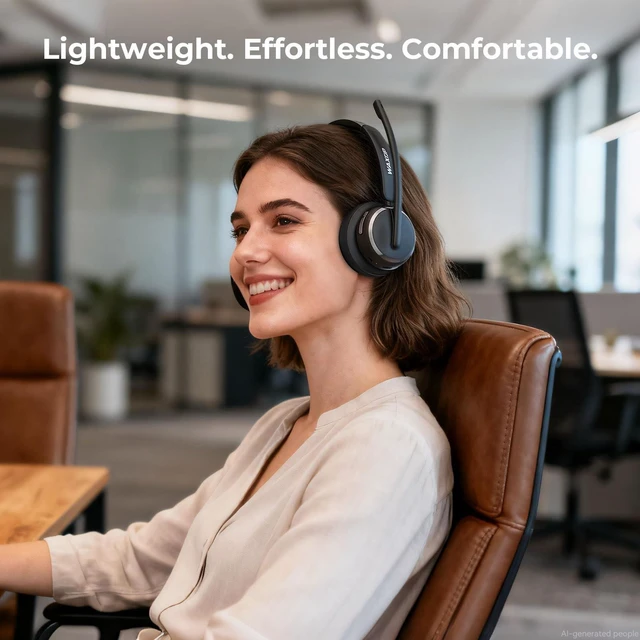 Alt view image 5 of 5 - Wireless Headset with Mic for Work, Bluetooth 6.0 Headset with Microphone for PC, 65H AI Noise Cancelling Mic, 60ft Range, USB Dongle & Charging Base, On-Ear Headphones for Teams Zoom Call Cent
