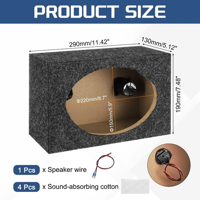 Alt view image 2 of 5 - MECCANIXITY 6 x 9 Inch Ported Wooden Speaker Enclosure, Single Vented, Gray