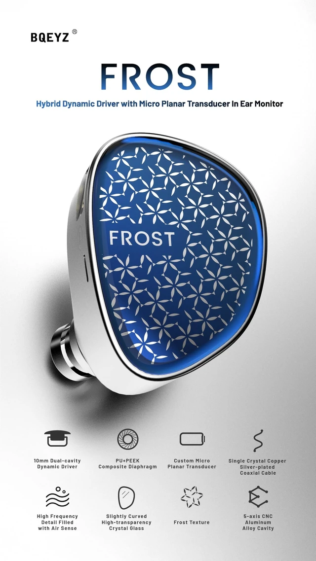 Alt view image 2 of 5 - BQEYZ Weather Series Frost Wired Earbuds Micro Planar Drive Dynamic Hybrid Driver In-Ear Monitor 0.78mm 2pin Connector In-Ear Glass Faceplate Blue (3.5mm)