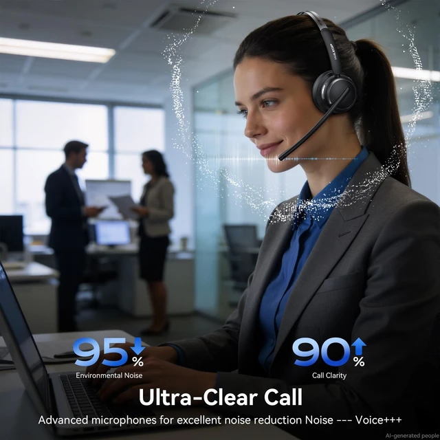 Alt view image 2 of 5 - Wireless Headset with Mic for Work, Noise Cancelling Bluetooth 6.0 Headset