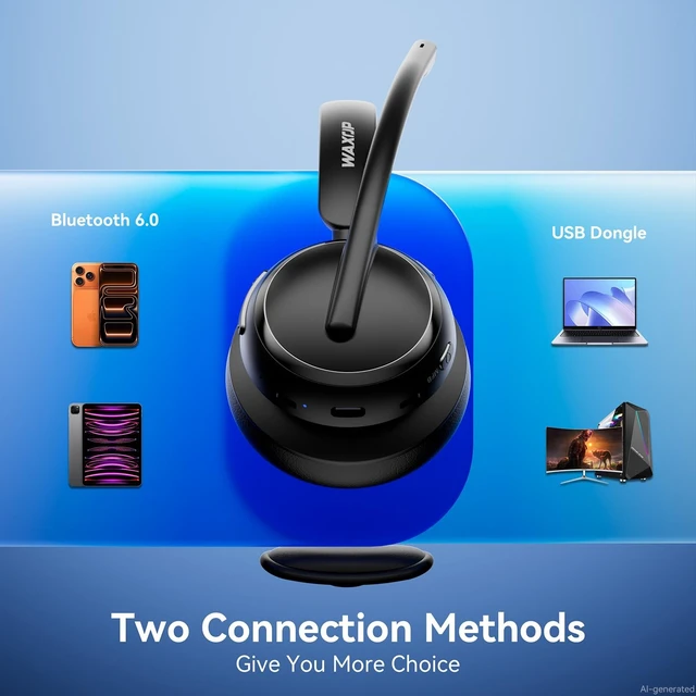 Alt view image 4 of 5 - Wireless Headset with Mic for Work, Noise Cancelling Bluetooth 6.0 Headset