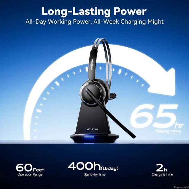 Alt view image 5 of 5 - Wireless Headset with Mic for Work, Noise Cancelling Bluetooth 6.0 Headset