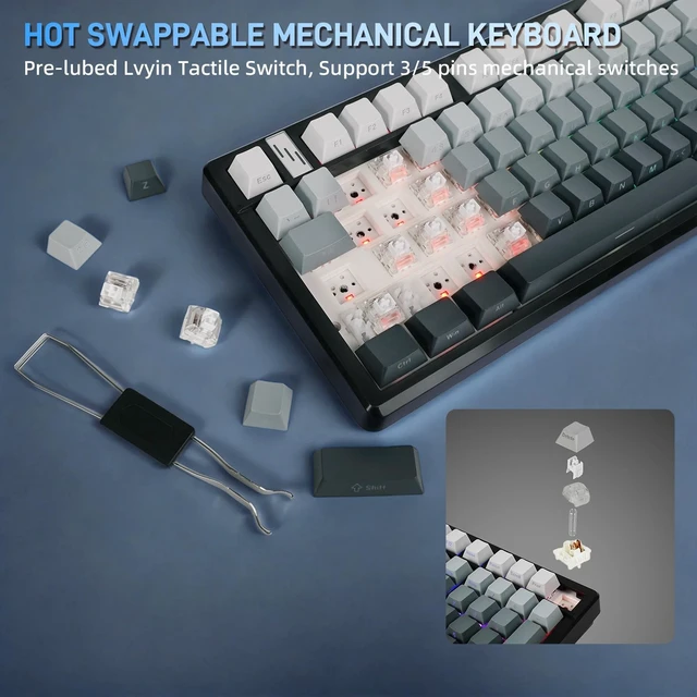 Alt view image 3 of 5 - MMViCTY K98 Tri-Mode Wireless Mechanical Keyboard 98 Keys, Hot Swappable Pre-Lubed Switches, Gasket Mount BT5.0/2.4G/USB-C RGB Backlit PBT Keyboards with 5000/10000mAh Battery for Gaming & Offi