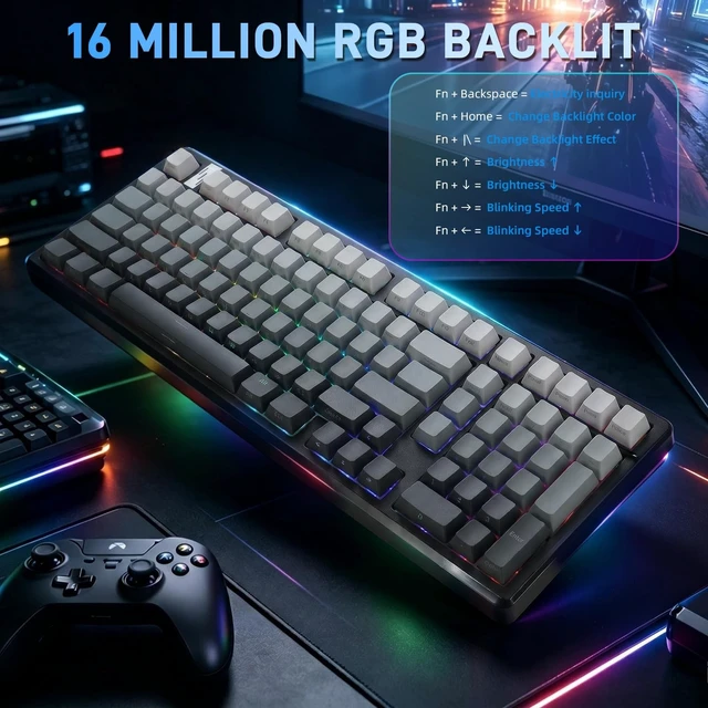 Alt view image 5 of 5 - MMViCTY K98 Tri-Mode Wireless Mechanical Keyboard 98 Keys, Hot Swappable Pre-Lubed Switches, Gasket Mount BT5.0/2.4G/USB-C RGB Backlit PBT Keyboards with 5000/10000mAh Battery for Gaming & Offi