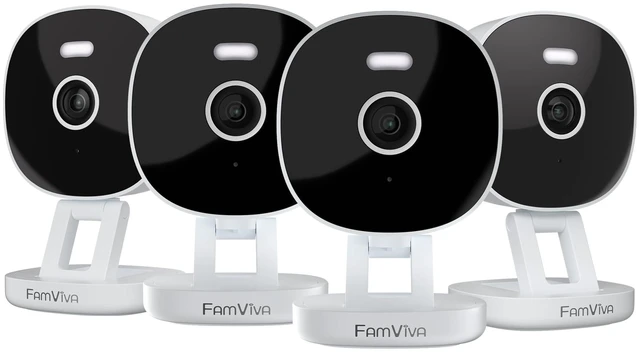 Main image of FAMVIVA 2K Wired Security Camera, Indoor/Outdoor for Home, Pet, Baby, Nanny, IP65 Waterproof Color Night Vision, White Light & Siren, Recording, Motion Detection, Works with Alexa,Plug in, White-4P