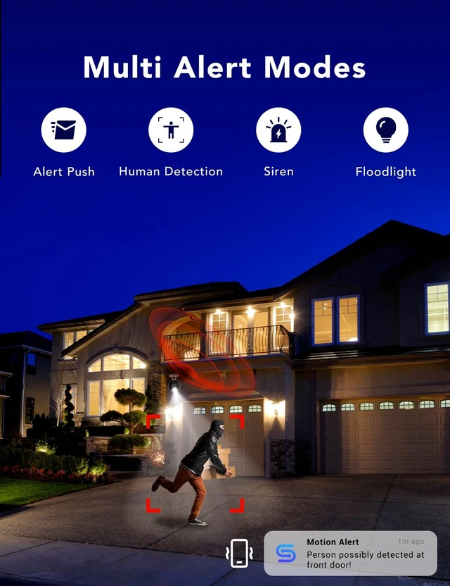 Alt view image 5 of 5 - FAMVIVA 2K Wired Security Camera, Indoor/Outdoor for Home, Pet, Baby, Nanny, IP65 Waterproof Color Night Vision, White Light & Siren, Recording, Motion Detection, Works with Alexa,Plug in, White-4P