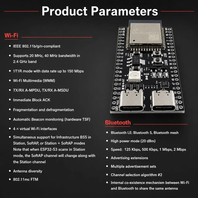 Alt view image 4 of 5 - Suuoo 9-Pack ESP32-S3 Development Board N16R8, 16MB Flash 8MB PSRAM