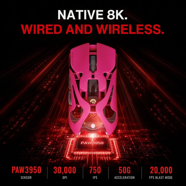 Alt view image 4 of 5 - Angry miao AM Infinity Mouse .97 Wireless Gaming Mouse 47g Ultra-Light PAW3950 Sensor, 8K Dual Polling Rate 30,000 DPI, Claw & Fingertip Grip Optimized, 1.2s Hot-Swap Fast Charge, Tri-Mode Mous