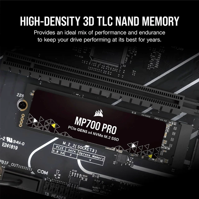 Alt view image 5 of 5 - Corsair MP700 PRO 1TB M.2 PCIe Gen5 x4 NVMe 2.0 SSD M.2 2280 Up to 11,700MB/sec Sequential Read High-Density TLC NAND Black