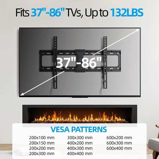 Alt view image 3 of 5 - UL Listed Fixed TV Wall Mount for 37-86 Inch Screens, Low Profile TV Mount Fits 16", 18", 24" Studs, Wall Mount Bracket with Quick Release Lock, Max VESA 600x400mm, Holds up to 132 lbs by USX STAR