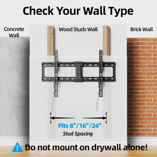 Alt view image 4 of 5 - UL Listed Fixed TV Wall Mount for 37-86 Inch Screens, Low Profile TV Mount Fits 16", 18", 24" Studs, Wall Mount Bracket with Quick Release Lock, Max VESA 600x400mm, Holds up to 132 lbs by USX STAR