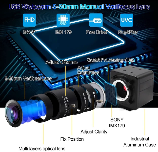 Alt view image 5 of 5 - 8MP USB Camera for Computer, 5-50mm 10X Optical Zoom, Ultra HD 4K Webcam