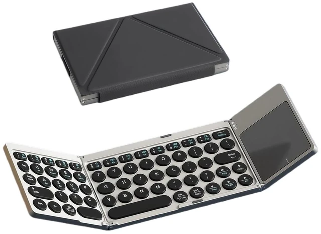 Main image of PUSOKEI Foldable Bluetooth Keyboard with Touchpad, Portable Wireless Keyboard with PU Leather Cover, Connect Up to 3 Devices, Silent Rechargeable Keyboards for Tablet Laptop
