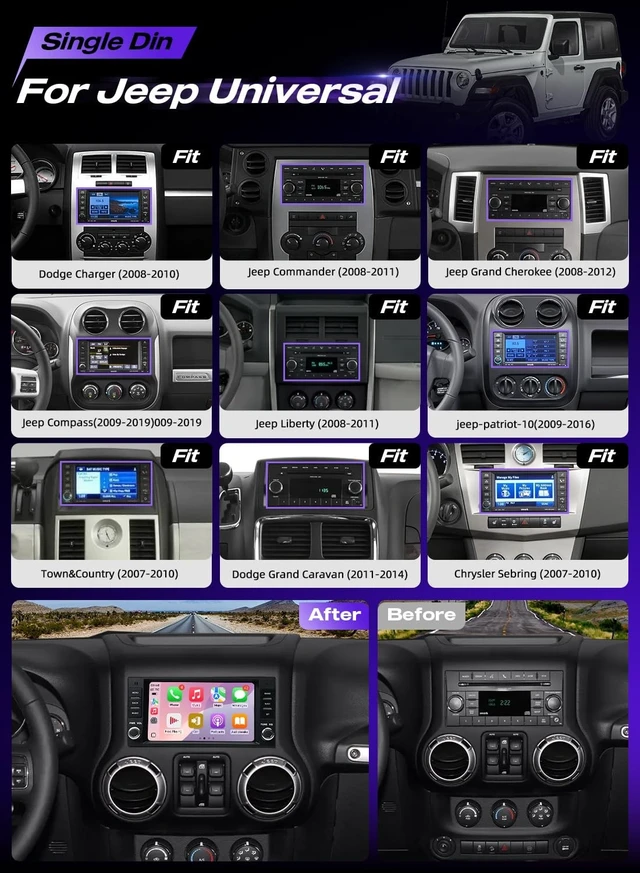 Alt view image 3 of 5 - Firstnav Car Stereo for Jeep Wrangler 2007-2018 & Dodge Ram 1500 2009-2012