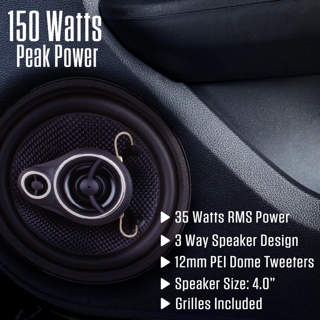Alt view image 4 of 5 - Jensen APEX JS40K 4" 3-Way Aramid Fiber Car Speakers Pair 150W Peak 35W RMS