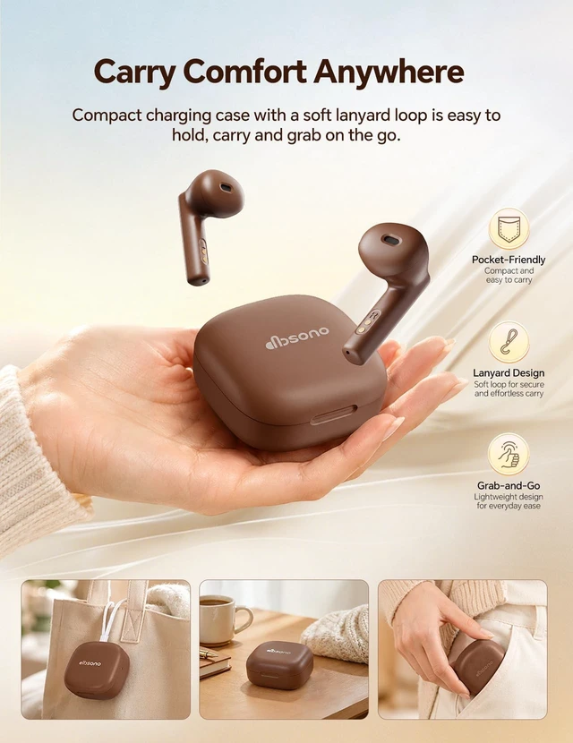 Alt view image 4 of 5 - dbsono True Wireless Earbuds Bluetooth Headphones: Ultra-Lightweight Brown