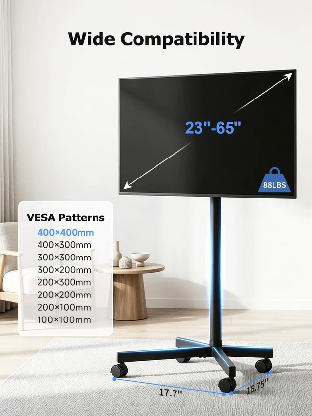 Alt view image 4 of 5 - Suptek Rolling TV Stand Height Adjustable for 23-55-65 Inch LCD LED TV