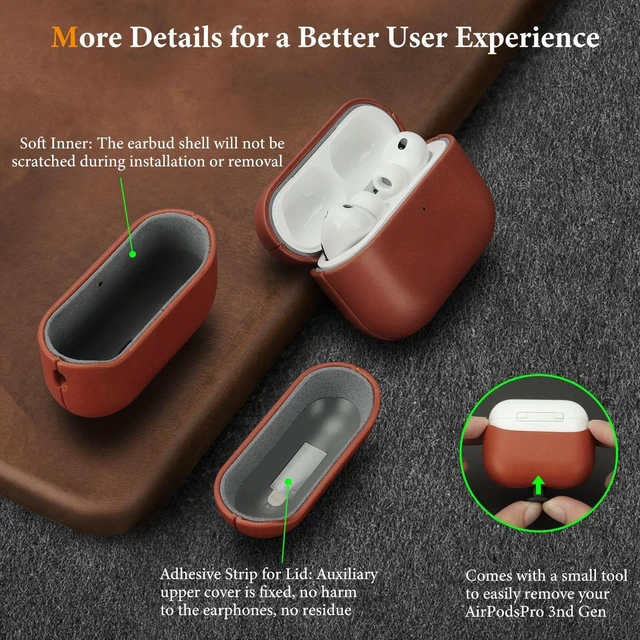 Alt view image 5 of 5 - Anlinser Genuine Leather AirPods Pro 3 Case Compatible with MagSafe
