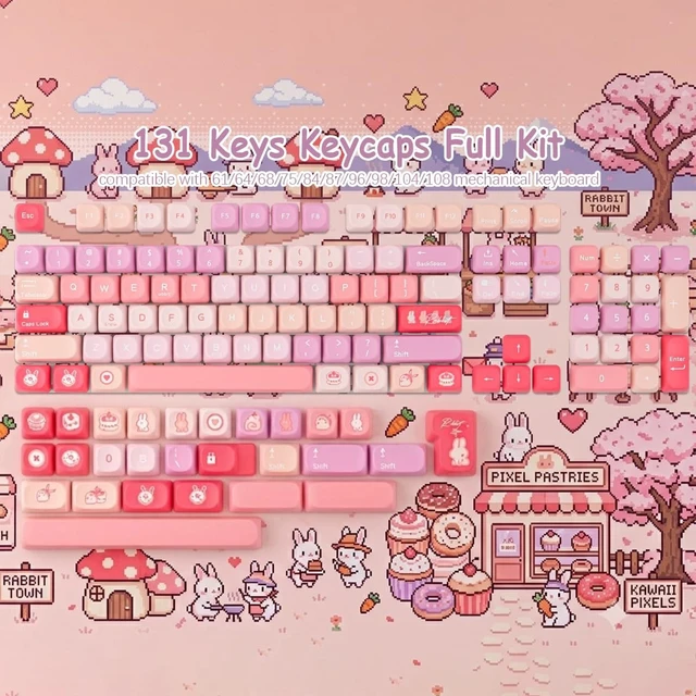 Alt view image 2 of 5 - TYRIXKI PBT Keycaps-131 Keys MOA Profile Creamy Bunny Keycaps