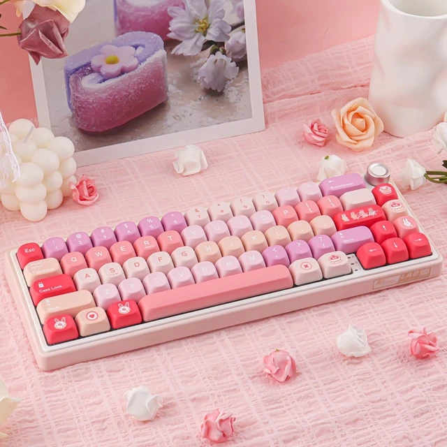 Alt view image 3 of 5 - TYRIXKI PBT Keycaps-131 Keys MOA Profile Creamy Bunny Keycaps