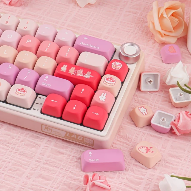 Alt view image 4 of 5 - TYRIXKI PBT Keycaps-131 Keys MOA Profile Creamy Bunny Keycaps