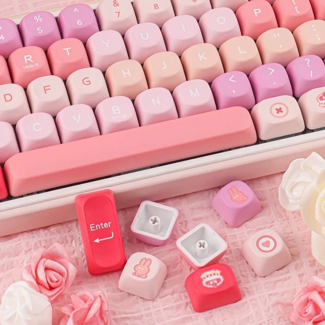 Alt view image 5 of 5 - TYRIXKI PBT Keycaps-131 Keys MOA Profile Creamy Bunny Keycaps