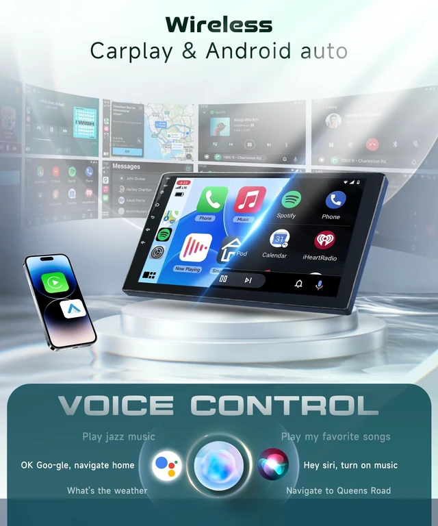 Alt view image 3 of 5 - 4G+64G Car Radio for Ford Fusion Mondeo Mustang 2009-2012 with Wireless CarPlay Android Auto, 10.1 Inch IPS Touch Screen Android 13 GPS WiFi Bluetooth DSP Audio HD Backup Camera