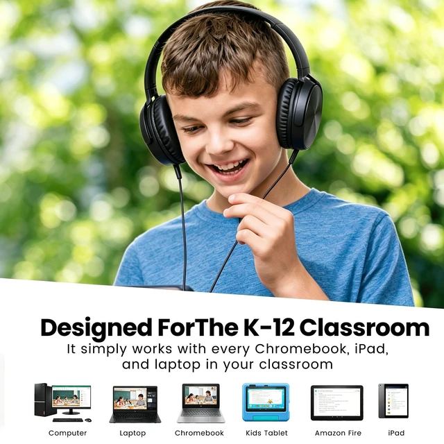 Alt view image 5 of 5 - Yoley Bulk Headphones with Microphone 24 Pack for Classroom,Wholesale Durable Headsets Class Set for School Students Kids and Adult-Black