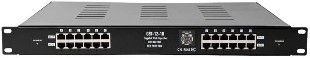Main image of PoE Texas 12-Port 2.5 Gigabit PoE++ Injector with 1200 Watt Power - IEEE 802.3bt Type 4 Active Midspan - 90 Watts Per Port for WiFi Access Points, PTZ Cameras, PoE Lighting - 1U Rack Mountable