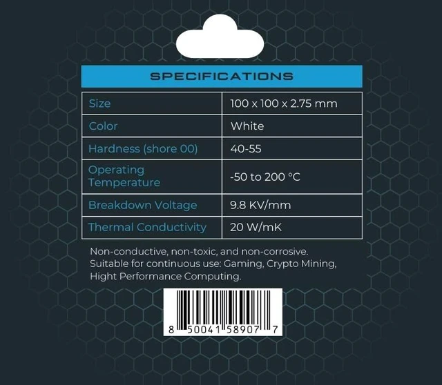 Alt view image 2 of 2 - XPC High Performance 20W/mK Thermal Pad T20 Series, 100 x 100mm, White, 0.5mm to 3.5mm Thickness, Non-Conductive for GPU, Electronics, Computer Parts (2.75mm)