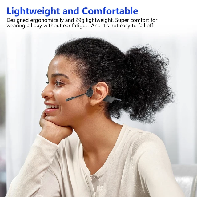 Alt view image 5 of 5 - Meetings Open-Ear Headphones with Rotatable Noise-Canceling Boom Mic, Bone Conduction Bluetooth 5.4 Headphones with One-Touch Mute&Magnetic Charging for All-Day Use,Perfect for Driving Learning