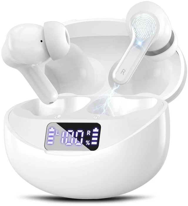 Main image of Fhumsh Wireless Earbuds Bluetooth 5.4 Headphones, Noise Cancelling Mic Ear Buds with 50H Playback, LED Digital Display, lPX7 Waterproof Earphones for Office/Running/Workout(White)