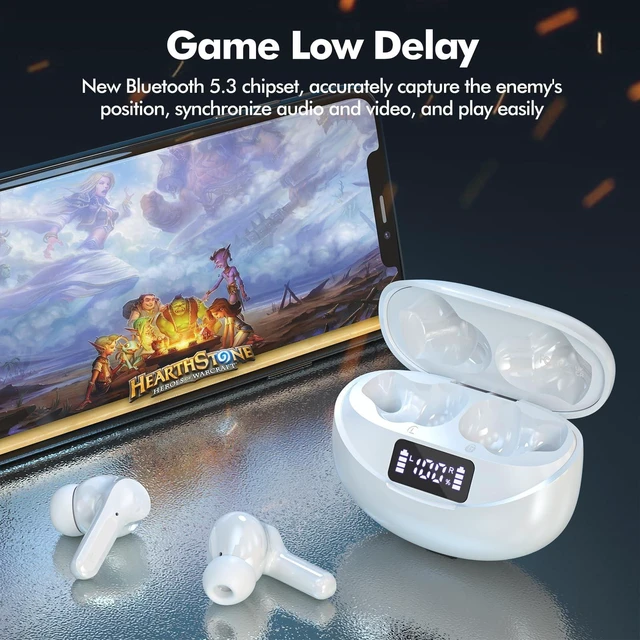 Alt view image 4 of 5 - Fhumsh Wireless Earbuds Bluetooth 5.4 Headphones, Noise Cancelling Mic Ear Buds with 50H Playback, LED Digital Display, lPX7 Waterproof Earphones for Office/Running/Workout(White)