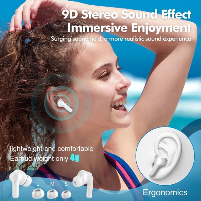 Alt view image 5 of 5 - Fhumsh Wireless Earbuds Bluetooth 5.4 Headphones, Noise Cancelling Mic Ear Buds with 50H Playback, LED Digital Display, lPX7 Waterproof Earphones for Office/Running/Workout(White)