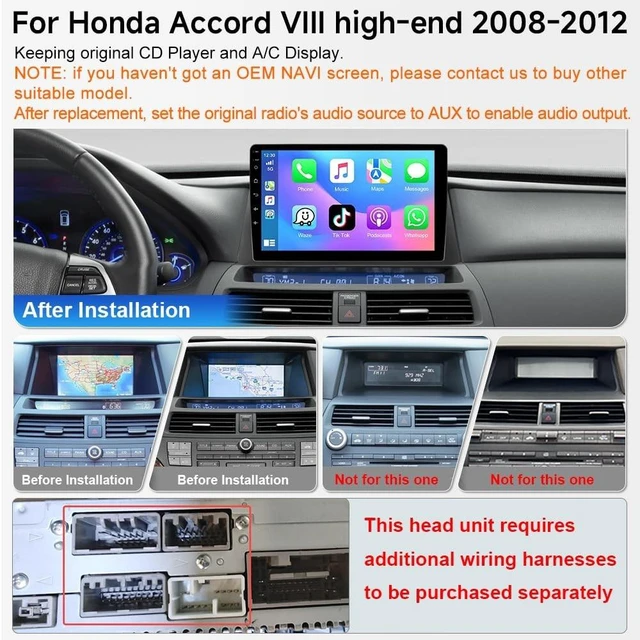 Alt view image 2 of 5 - Car Radio Stereo for Honda Accord 2008-2012 - Wireless CarPlay Android Auto
