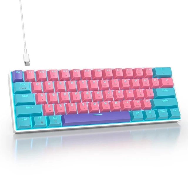 Main image of iRoboosta Portable 60% Mechanical Gaming Keyboard Pink/Blue, RGB Backlit Wired Key Board with Red Switch, Compact 61 Keys Mini Office Keyboards with for Windows Laptop PC (61 Zhi/Red Switch)