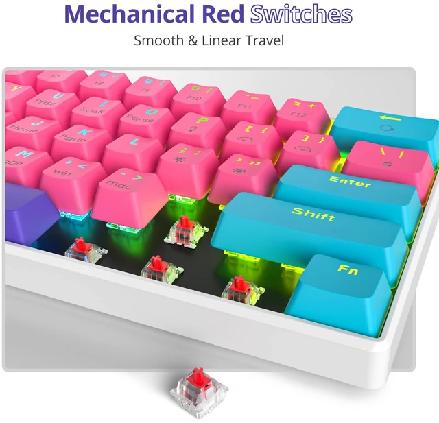 Alt view image 3 of 5 - iRoboosta Portable 60% Mechanical Gaming Keyboard Pink/Blue, RGB Backlit Wired Key Board with Red Switch, Compact 61 Keys Mini Office Keyboards with for Windows Laptop PC (61 Zhi/Red Switch)