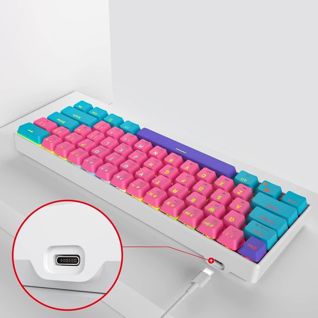 Alt view image 4 of 5 - iRoboosta Portable 60% Mechanical Gaming Keyboard Pink/Blue, RGB Backlit Wired Key Board with Red Switch, Compact 61 Keys Mini Office Keyboards with for Windows Laptop PC (61 Zhi/Red Switch)