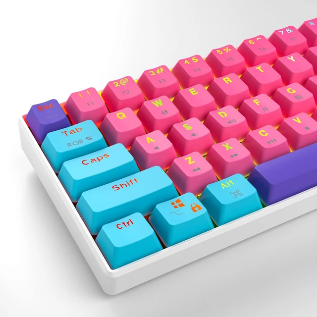 Alt view image 5 of 5 - iRoboosta Portable 60% Mechanical Gaming Keyboard Pink/Blue, RGB Backlit Wired Key Board with Red Switch, Compact 61 Keys Mini Office Keyboards with for Windows Laptop PC (61 Zhi/Red Switch)