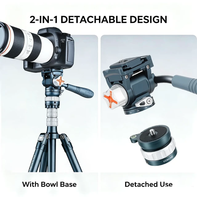 Alt view image 2 of 5 - XILETU COBONE Fluid Tripod Head, Detachable Leveling Bowl, 5kg Load for Travel Vlog & Photography