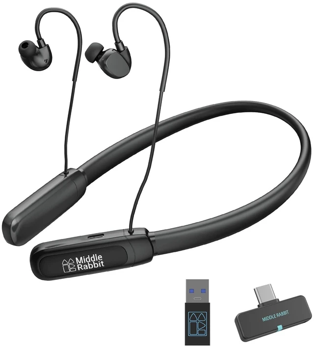 Main image of Rampage 2 Bluetooth Neckband Headphones with Mic for Work, Wireless Headset with 2.4G USB Dongle, Around-the-Neck Earbuds, 32H Battery, Low Latency, for Computer, Laptop, Meetings, Calls