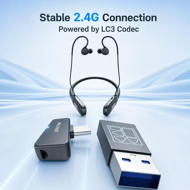 Alt view image 2 of 5 - Rampage 2 Bluetooth Neckband Headphones with Mic for Work, Wireless Headset with 2.4G USB Dongle, Around-the-Neck Earbuds, 32H Battery, Low Latency, for Computer, Laptop, Meetings, Calls