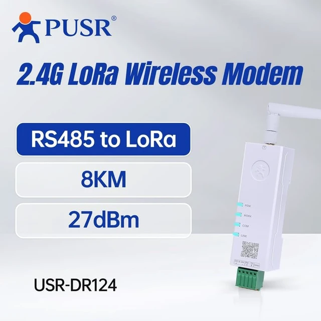 Alt view image 2 of 5 - PUSR DIN Rail 27dBm 8KM 2.4G Lora Wireless Modem Modbus Transparent Transmission RS485 to LoRa Point-to-Point and Point-to-Multipoint USR-DR124-27Recommended: Purchase 2 Units for use
