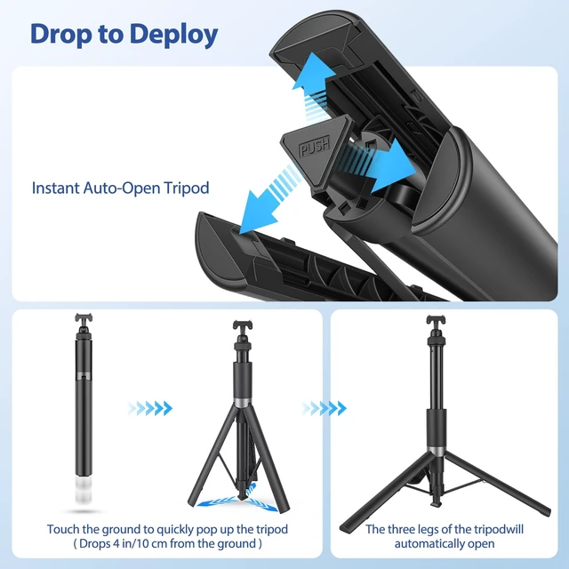 Alt view image 2 of 5 - Walking Way 66"/168CM Auto-Open Selfie Stick Tripod, Invisible Selfie Stick for Insta360 Ace/Ace Pro/2/X5/X4 Air, 360 Rotatable Pop-Open Camera Stand, Stable Throwpod for Travel/Vlog