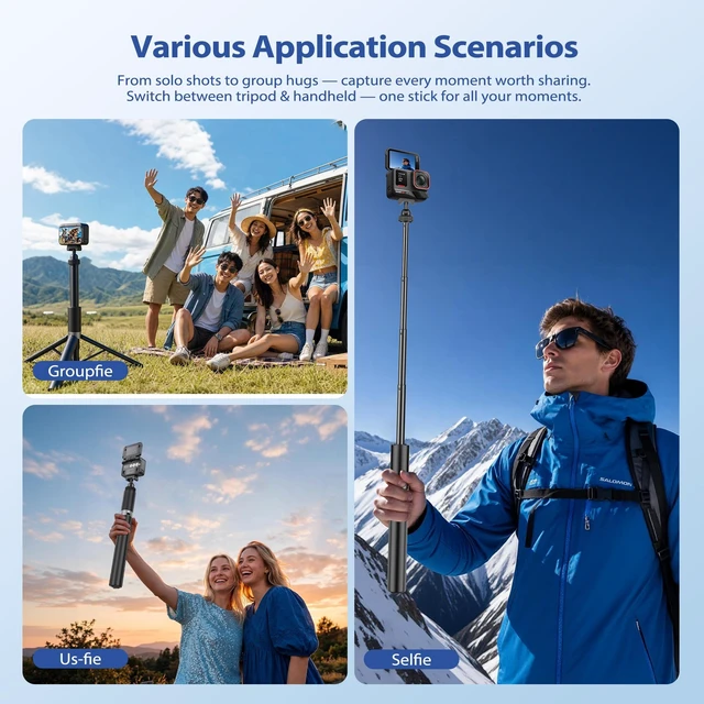 Alt view image 4 of 5 - Walking Way 66"/168CM Auto-Open Selfie Stick Tripod, Invisible Selfie Stick for Insta360 Ace/Ace Pro/2/X5/X4 Air, 360 Rotatable Pop-Open Camera Stand, Stable Throwpod for Travel/Vlog